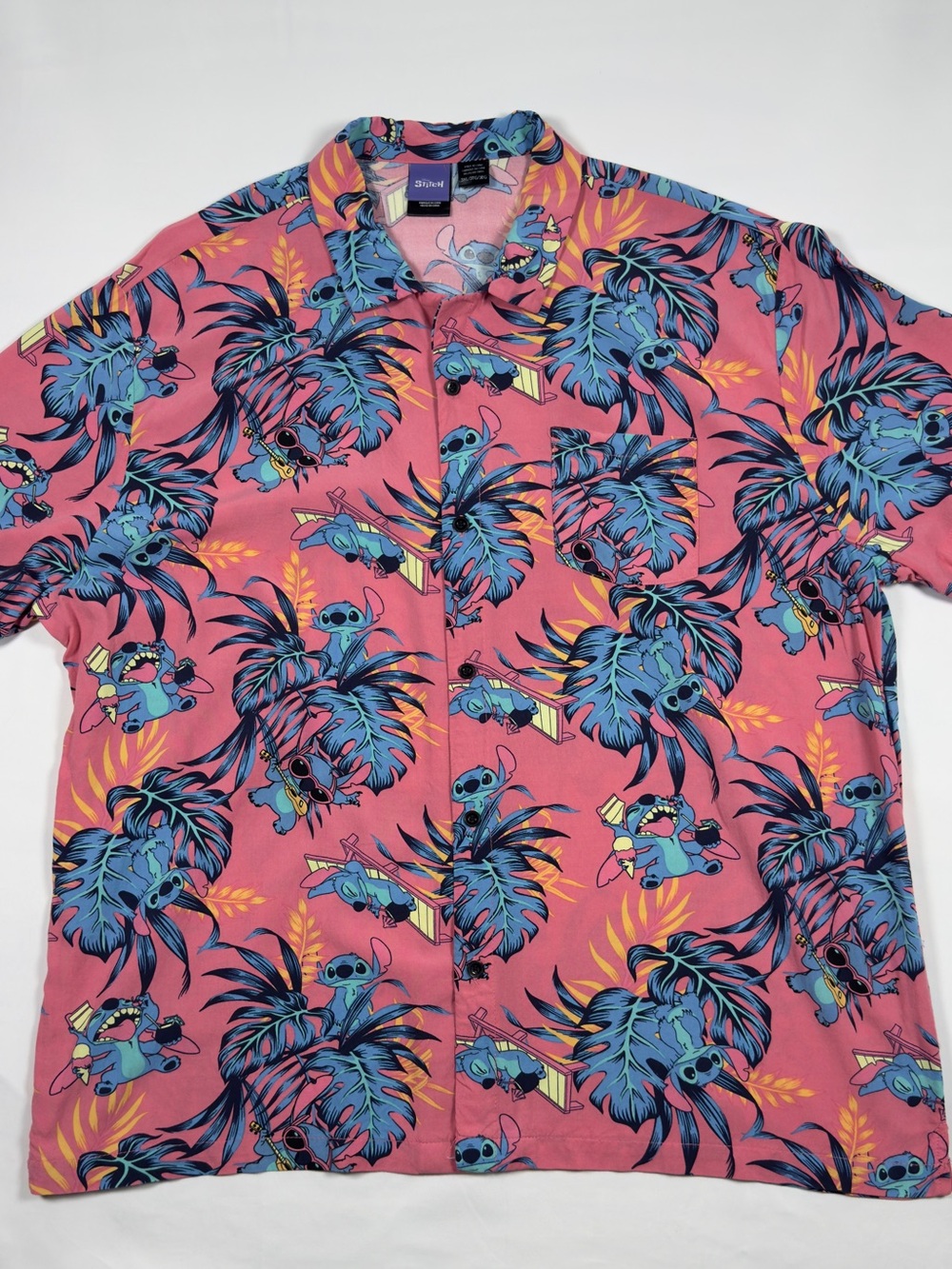 Disney Pink Hawaiian Shirt with Blue Lilo & Stitch Print